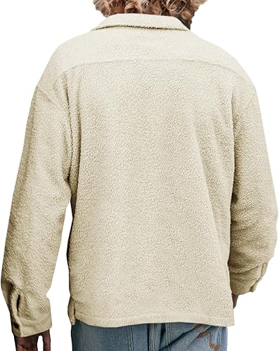 Miniatura 2 de Runcati Chaqueta de forro polar Sherpa para hombre, casual, con botones, para otoño e invierno, suave, con bolsillo