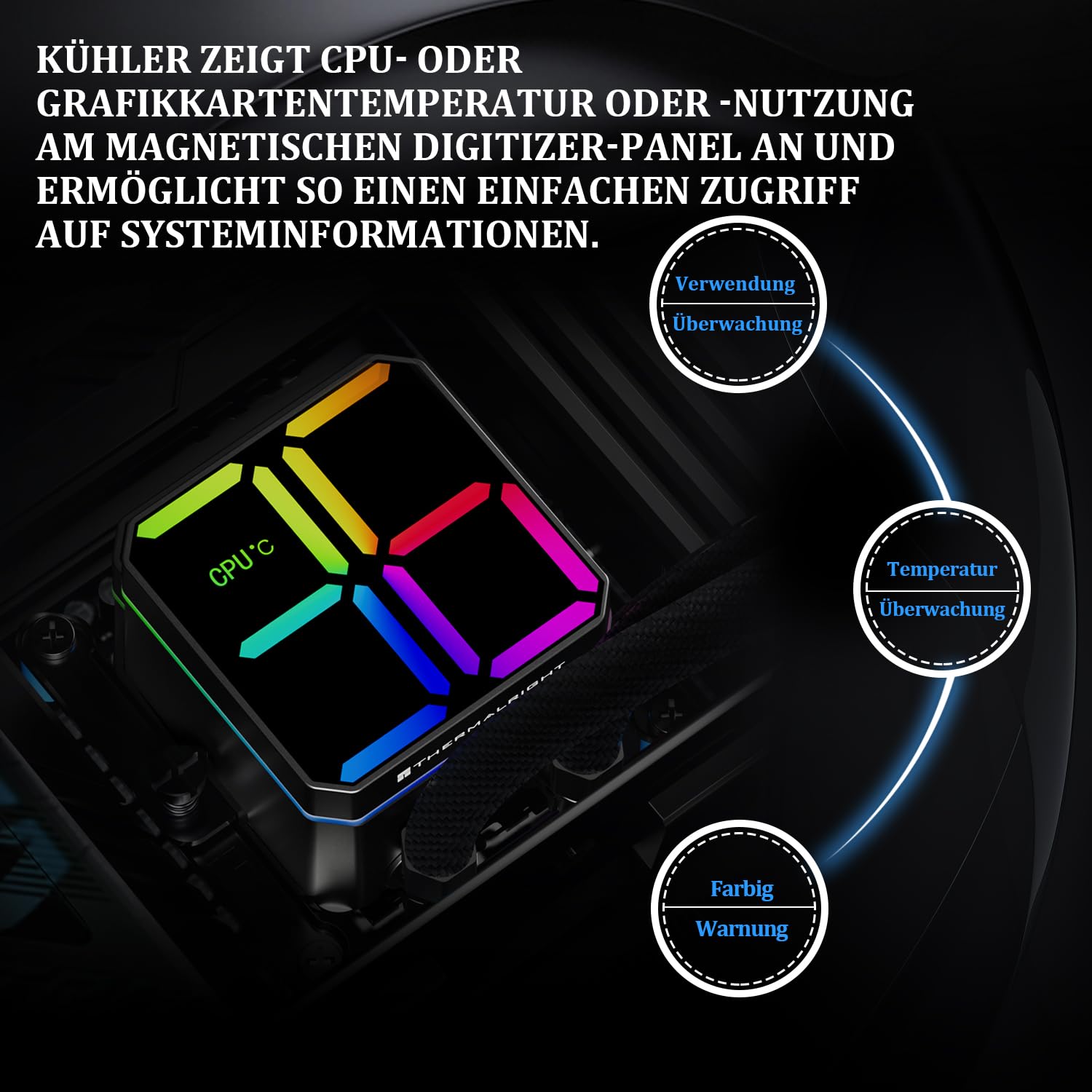 TR Magic Qube 360 ARGB Black Liquid CPU Cooler, Building Block Fan with 2000RPM, for AM4/AM5, Intel LGA1150/1151/1200/1700/1851, Temperature Controlled Color Changing Digital Screen