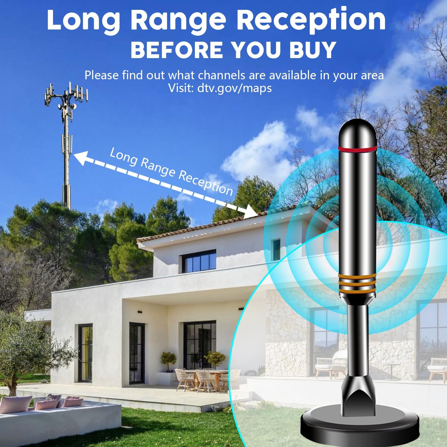 Antenna for Smart TV Indoor,Digital Antenna for Smart TV with 105-Miles,Supports 4k, 1080p for TVs Without Cable and Long Range Reception 9.74FT Long image 5