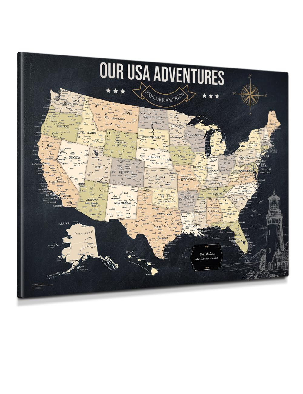 IPIC Vintage USA Maps for Wall, Map of the United States, Size 40x30 in
