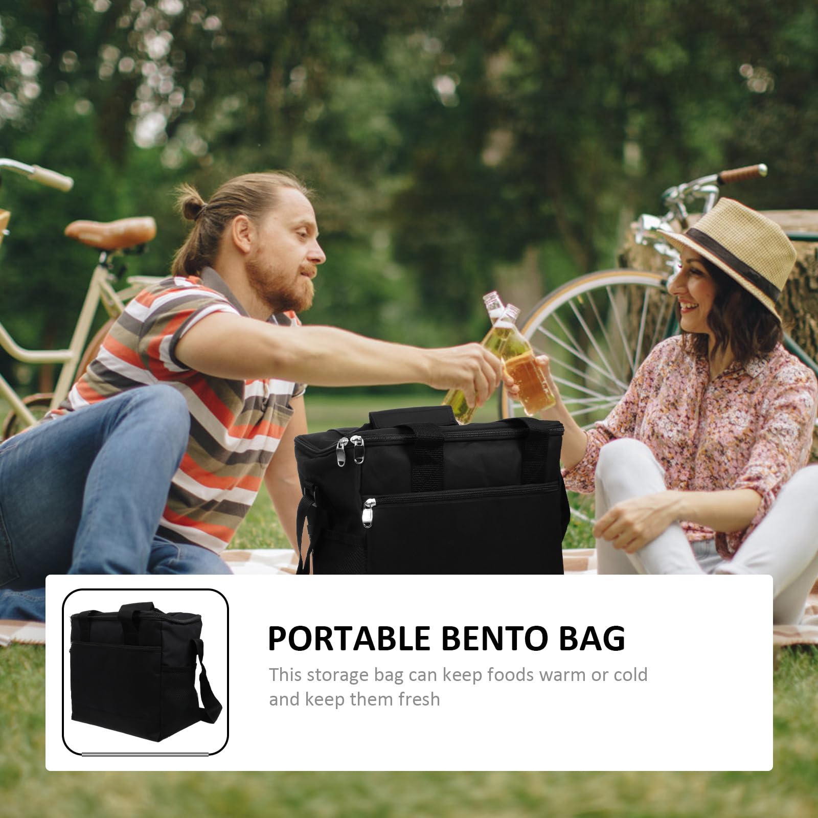 Große Thermotasche für Picknick und Schule Isolierte Lunch Tasche aus Oxfordstoff mit Aluminiumfolie Schwarz Hält Speisen Warm und Frisch
