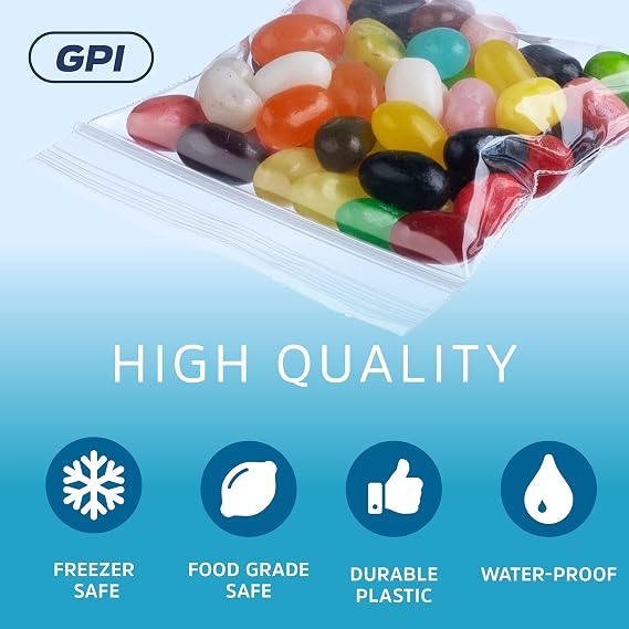 3 x 3 Zip Bags - 200 Count, Small, Clear Plastic Reclosable Zipper Poly Baggies, 2 Mil, with Resealable Zip Top Lock for Packaging Jewelry, Coins, Pills, Candy, Beads, Seeds & More.
