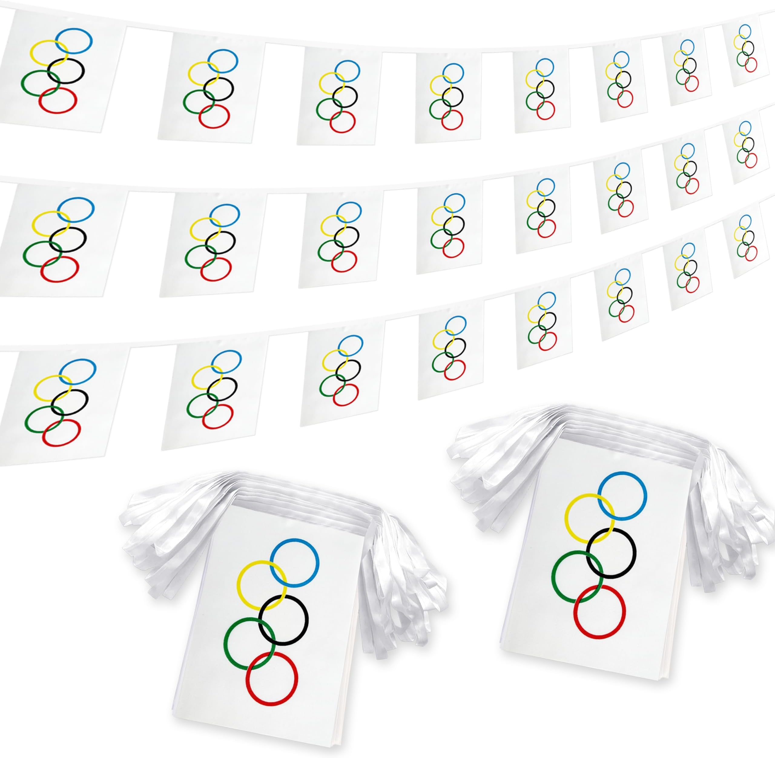 2 Packs Olympic Games Flag Banner String Olympic Rings Small Mini Hanging Flags Decorations,66 Feet 60 Flags