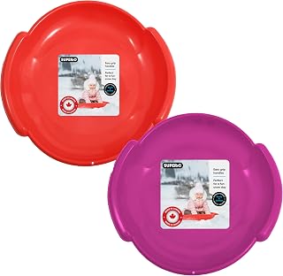 Superio Round Snow Saucer Sled- 24" Plastic Disc Sled for Kids and Adults- Heavy Duty Sled with Handles for Downhill Sledding, Winter Outdoor Sports