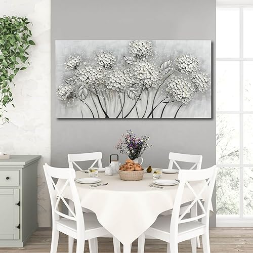Miniatura 6 de SOUGUAN Pinturas de pared de plantas, lienzo floral blanco, arte de pared para sala de estar, póster pintado a mano, cuadro botánico, decoración de