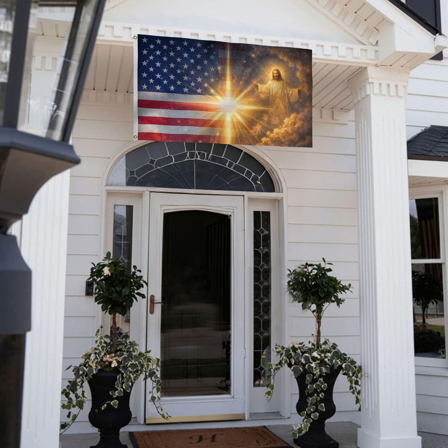 American Jesus Flag 4X6FT, US Christ Flags, Both Sides Printed,Vibrant Colors, Double Stitched, Bar Garden Street Decoration, GYM, Church Office Decor,Indoor Outdoor Use,Gifts. (Light-Jesus, 4x6ft)