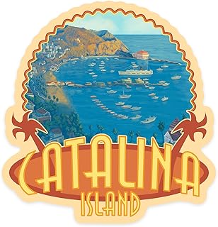 Die Cut Sticker Catalina Island, California, Harbor Scene, Vinyl Sticker, (Waterproof Decal for Cars, Water Bottles, Laptops, Coolers), Small