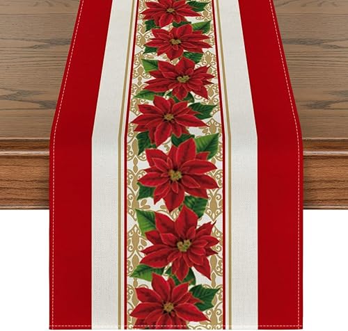 Camino de mesa de flores rojas en acuarela de Navidad, 13 x 72 pulgadas, decoración de mesa navideña para el hogar, cocina, restaurante, B 13 x 72
