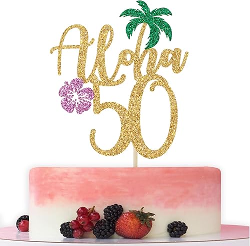 Aloha - Decoración para tartas de 50 años, decoración de cumpleaños de 50 años, 50 años amado y bendecido, decoración de fiesta de cumpleaños