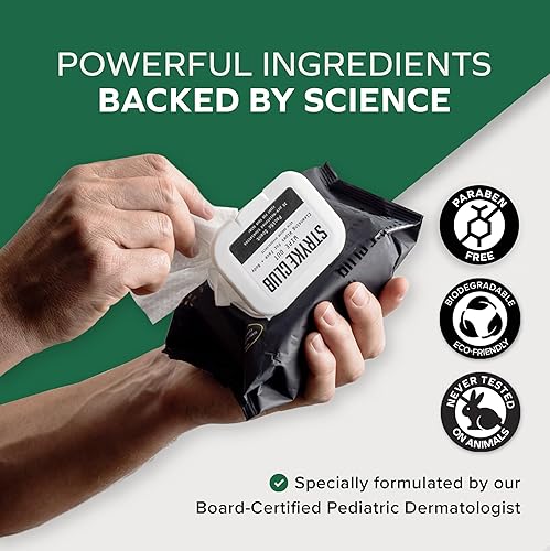 Miniatura 3 de Stryke Club Toallitas limpiadoras, toallitas faciales y corporales, para adolescentes, limpiador suave para la piel, biodegradables,