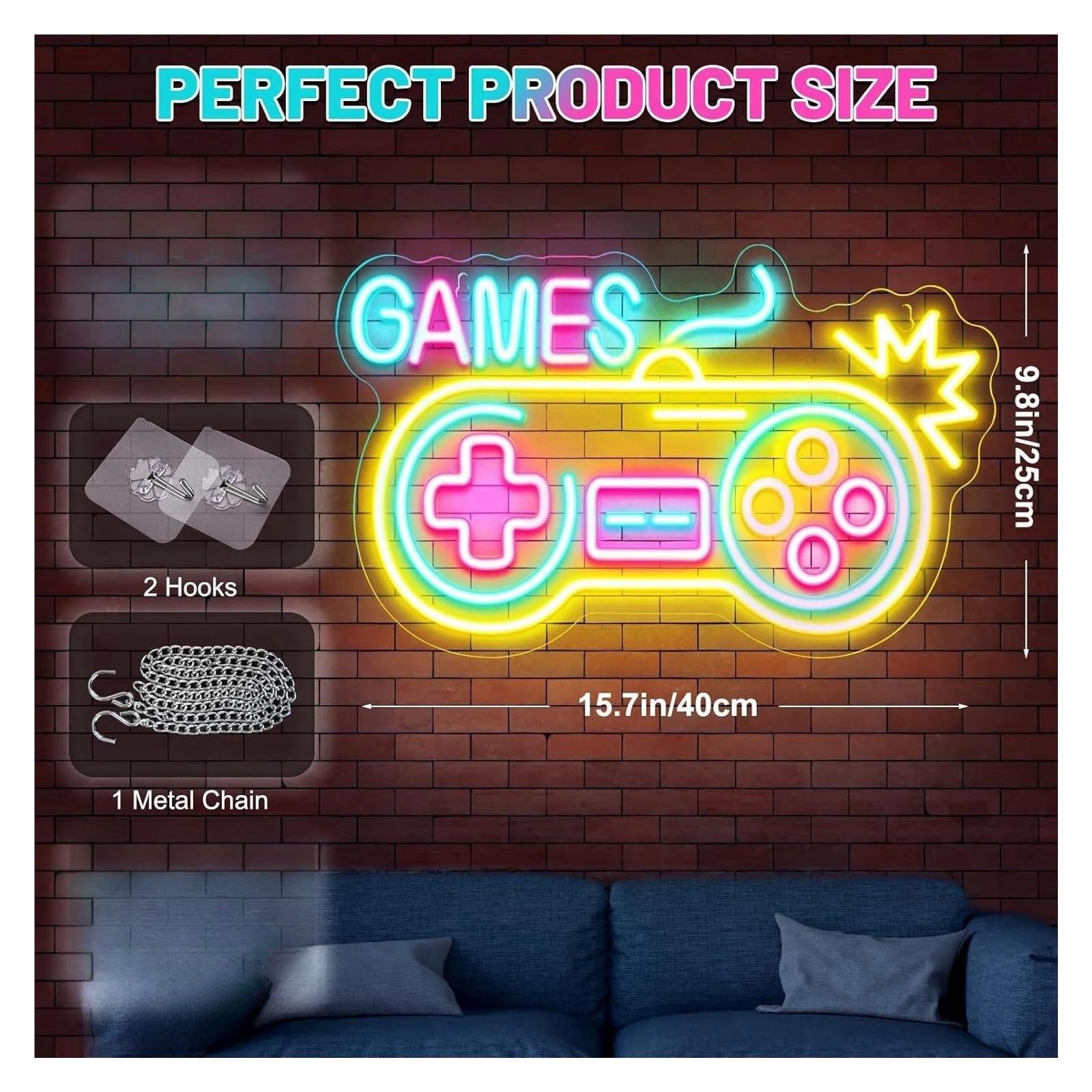 Decoración Lámparas Letrero De Neón Gamer Luz Regulable USB Para Bar Fiesta Hombre Cueva Habitación De Adolescente Hogar Cumpleaños Decoración Artística Pared 40cmx35cm