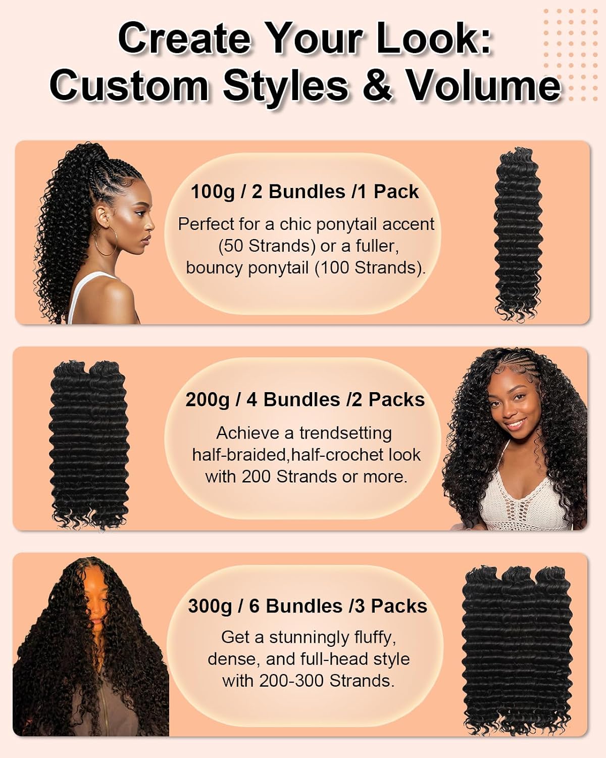 Deep Wave Human Crochet Hair for Black Women, 14 Inch 50g Feather Miracle Knots Crochet Human Hair, Pre-Separated Lightweight Bundles,50 Strands Reusable Hair Extensions for Women,Natural Black