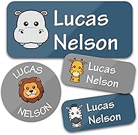 Vista 22 de 130 Etiquetas de nombre personalizadas para guardería, impermeables, adhesivas, personalizadas, para ropa, botellas de agua, loncheras y suministros