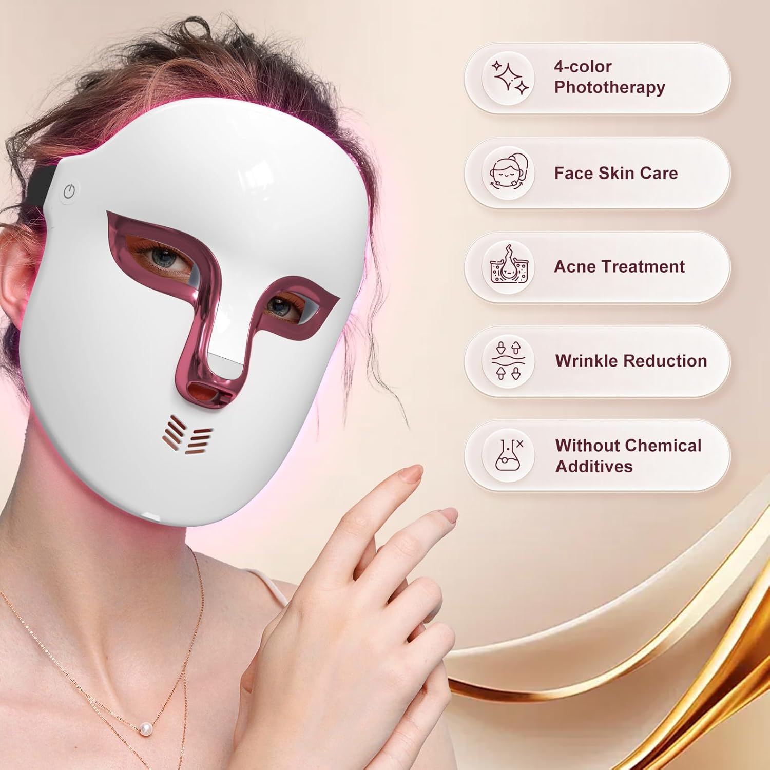FSA Eligible Red Blue Light Therapy for Face Wrinkles Acne Reduction,LED Face Mask Light Therapy,Rechargeable Home Beauty LED Mask with 4 Color