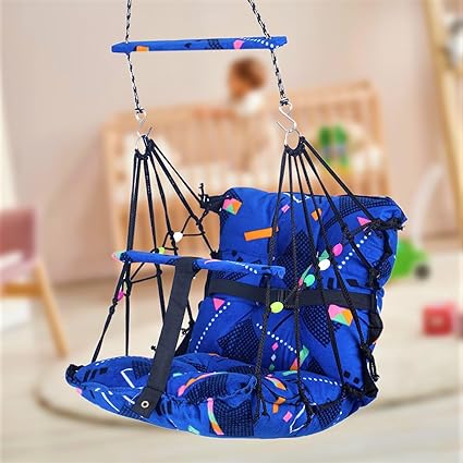 Sprointal Swing for Kids, Baby Swing Chair Cotton Children Folding and Washable 1-5 Years Swing with Safety Belt,Home and Garden Jhula for Babies |Swing for Kids|Hanging Cradle (Blue Triangle)