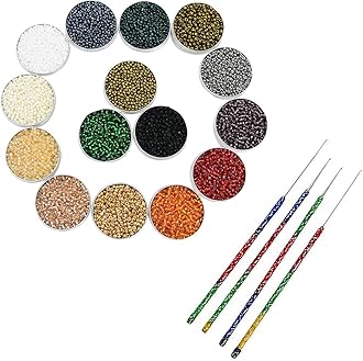 Embroiderymaterial Round Glass Seed Beads Mix and Festive Collection of Aari Needles Combo