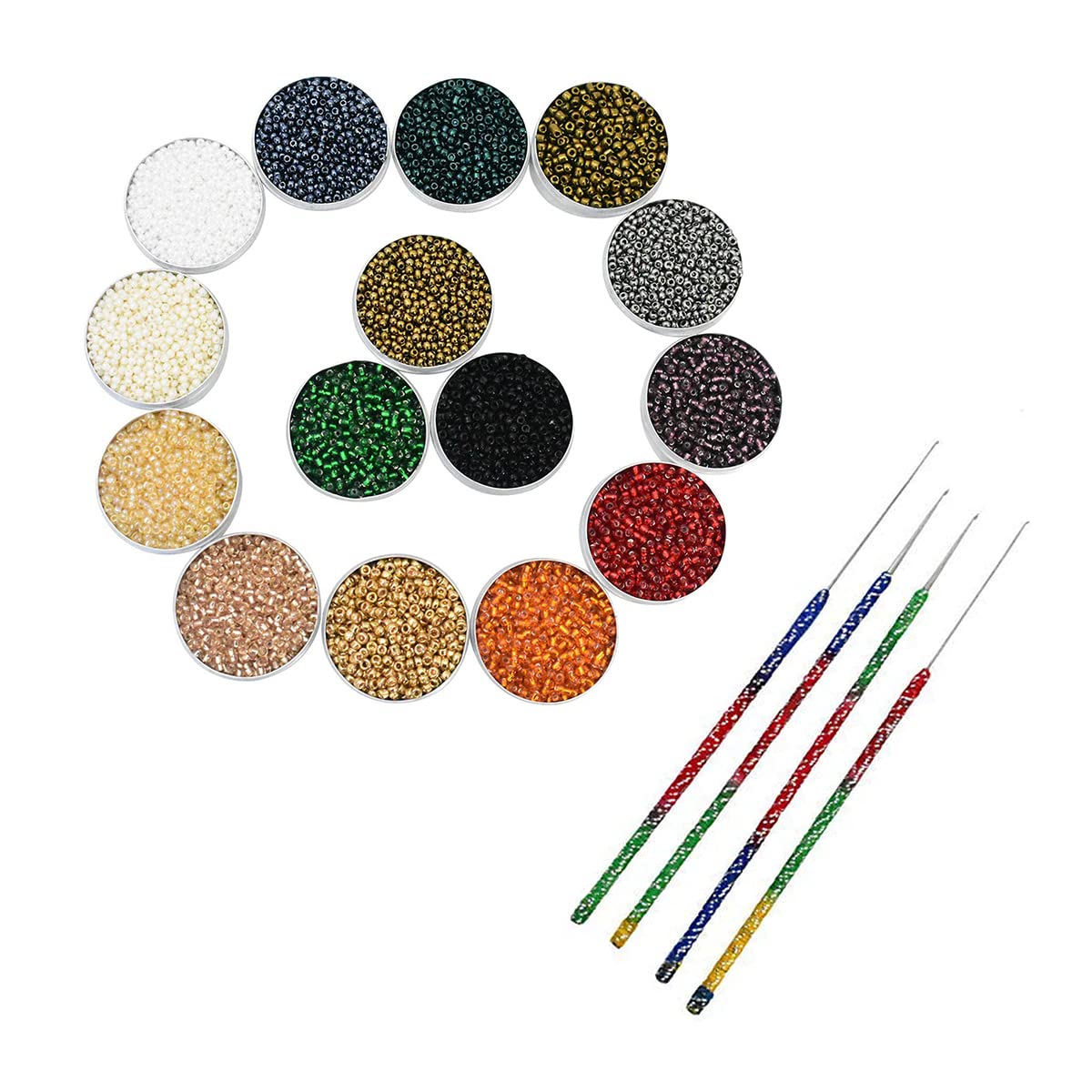 Embroiderymaterial Round Glass Seed Beads Mix and Festive Collection of Aari Needles Combo