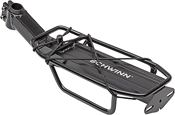 Schwinn Deluxe Alloy Rear Bike Rack, 20 lbs Capacity, Lightweight, Compact and Durable Construction, Fits Most Adult Bicycles, Cargo Options for Backpack, Gear & More, Bicycle Rack for Back of Bike