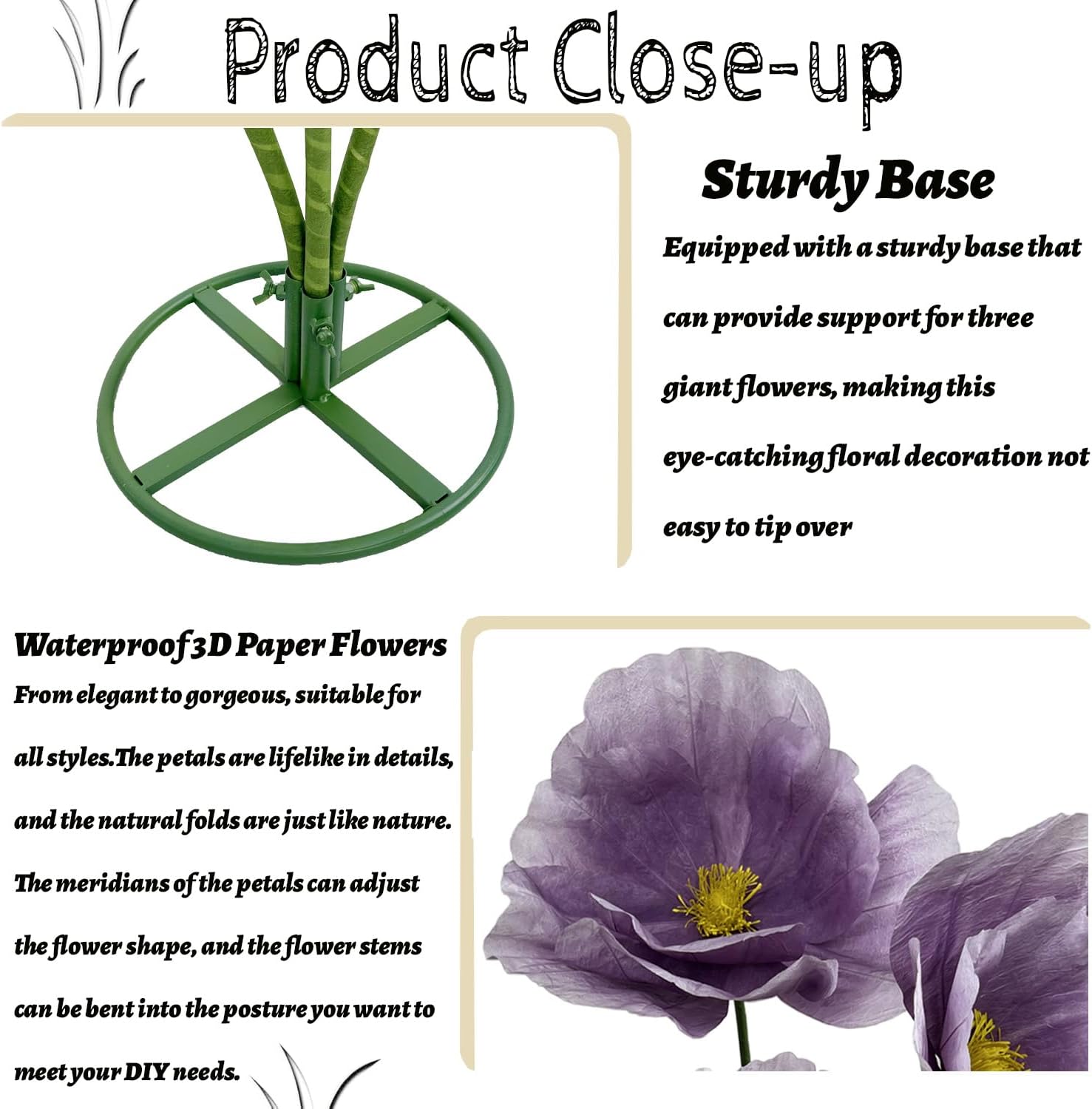 Giant Flowers Decoracion Artificial Flower - 3Pcs Large Artificial Flower Arrangements, Fake flowers Bendable Rhizome for Wedding Reception, Birthday, Party, Backdrop Decor, Window Display (Purple) - Image 3