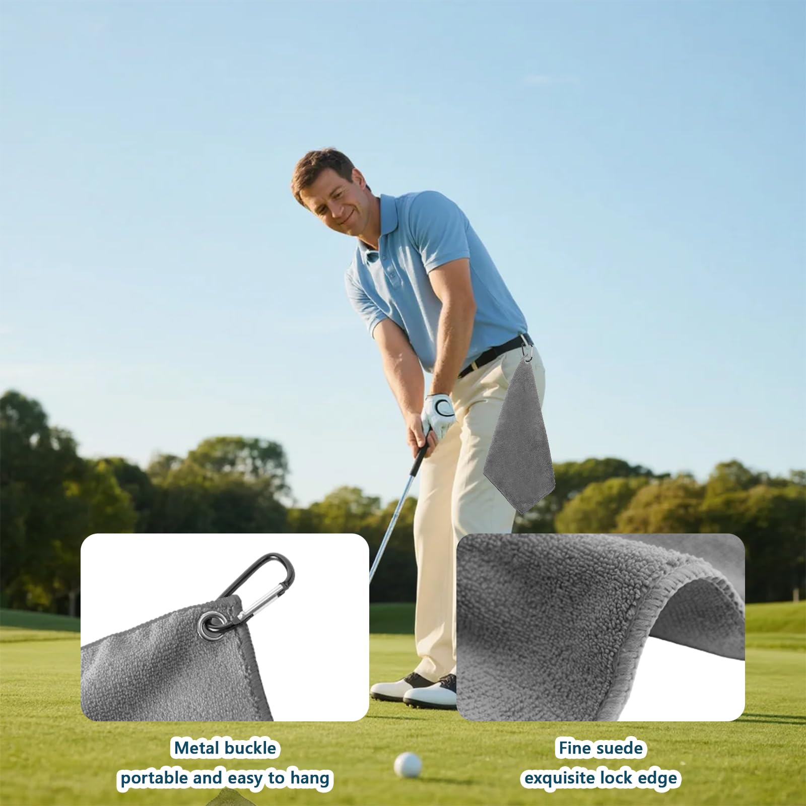 2 Pezzi Asciugamano da Golf in Microfibra, Asciugamano per Pulizia del Golf con Moschettone, per Palestra, Fitness, Corsa, Yoga, Sport all'Aria Aperta, 30 x 30cm (Nero,Grigio)