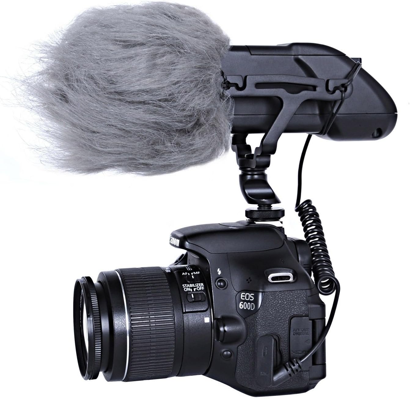 Movo VXR500 microphone mounted on a Canon DSLR camera