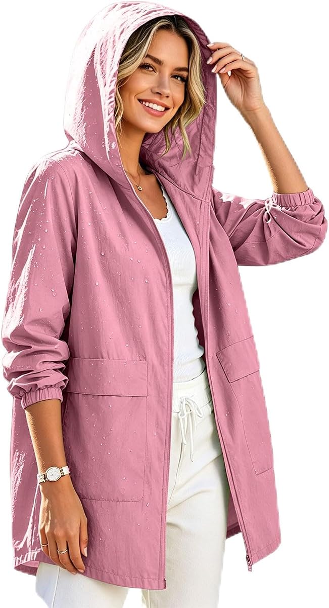 Women's Waterproof Raincoat Quick Dry Trench Coat With Pockets