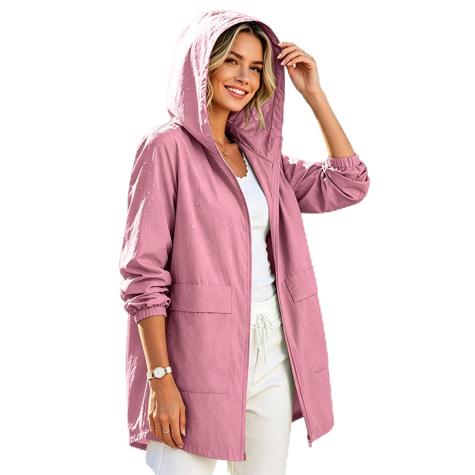 Womens Fall Lightweight Rain Jacket Waterproof Raincoat with Hood