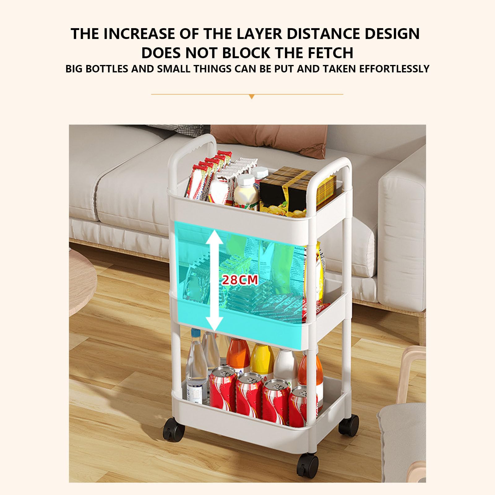 Generisch Carrello portaoggetti a 3 ripiani, carrello da cucina con ruote, organizer multifunzione, girevole a 360°, scaffale mobile, per cucina, camera da letto, camera dei bambini e