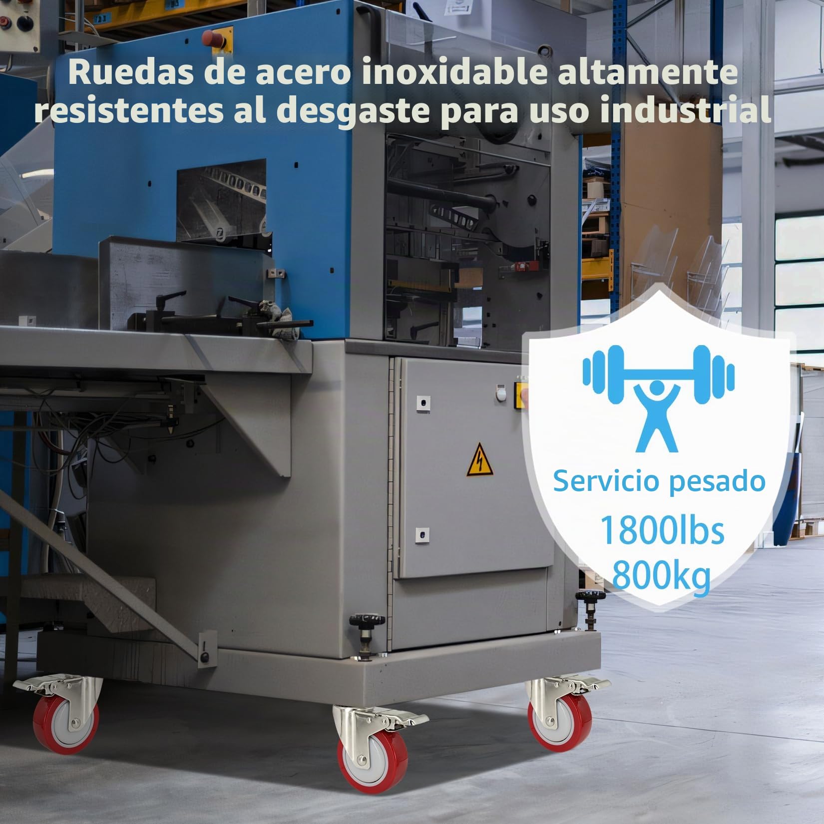 W B D WEIBIDA Ruedas Giratorias Pesadas 800KG Capacidad, 100mm Acero Inoxidable Anti-Corrosión Ruedas para Mover Muebles con Freno, Rostproof Ruedas Industriales para Fábricas, Hospitales y Hoteles