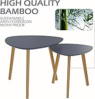Vista 5 de BAMEOS Mesa auxiliar triangular anidable de bambú, juego de 2 mesas auxiliares modernas y minimalistas para sala de estar, balcón en ambos
