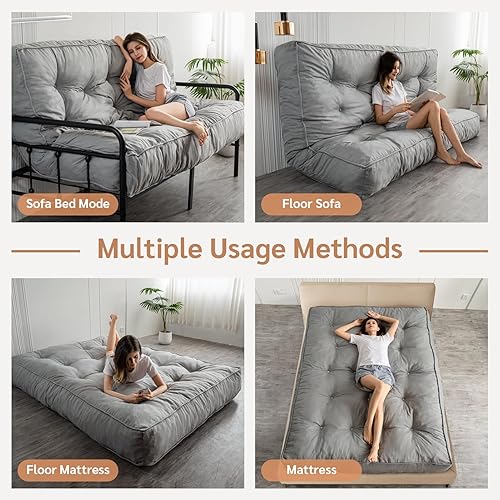 Miniatura 12 de YOSHOOT Colchón de futón de 8 pulgadas, tamaño matrimonial, sofá cama de futón grueso, colchón de suelo para adultos, relleno de espuma triturada,