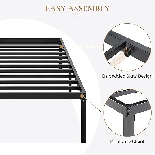 Miniatura 4 de SHA CERLIN Base de cama de plataforma de tamaño individual resistente, cabecera autofija, no necesita somier, base de colchón, sin ruido, fácil