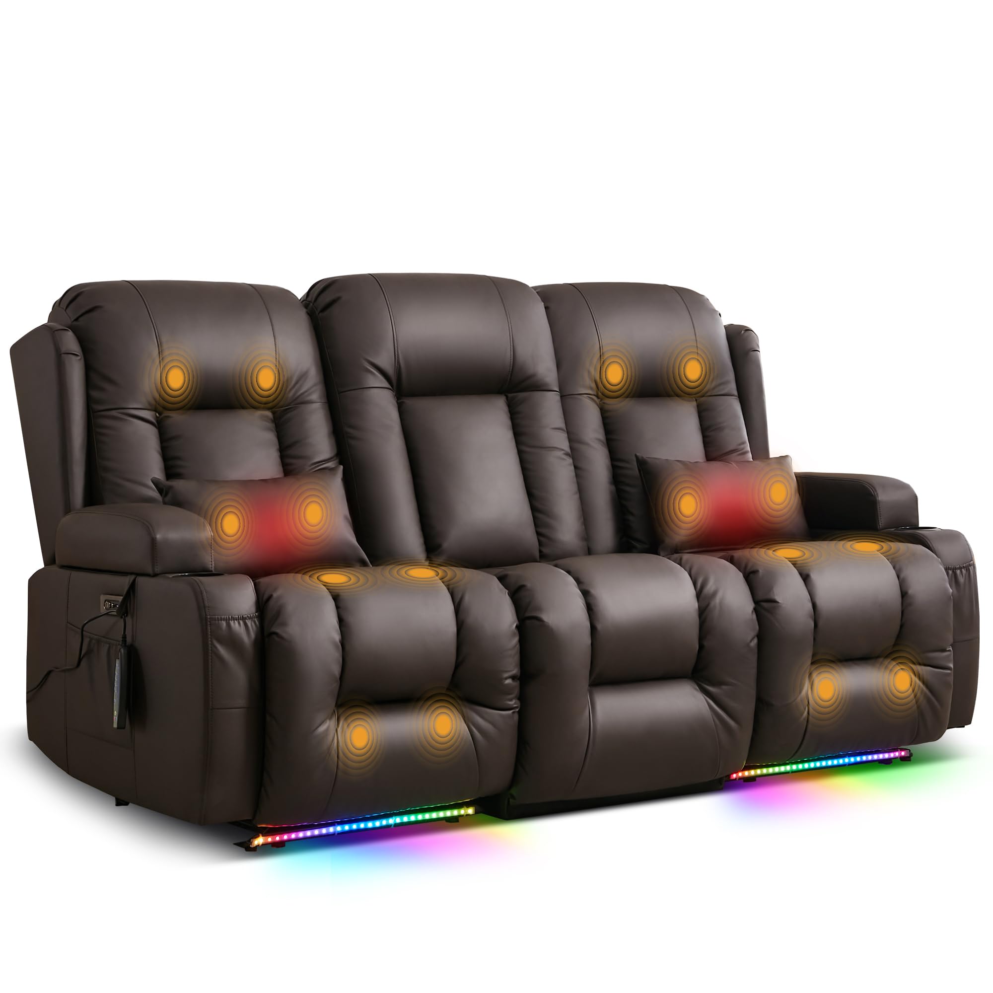 TUNYI Power Loveseat Recliner Sofa with Massage & Heat Home Theater Seating with Console RV Recliner Loveseat Sofa with USB/Storage/Side Pocket/LED