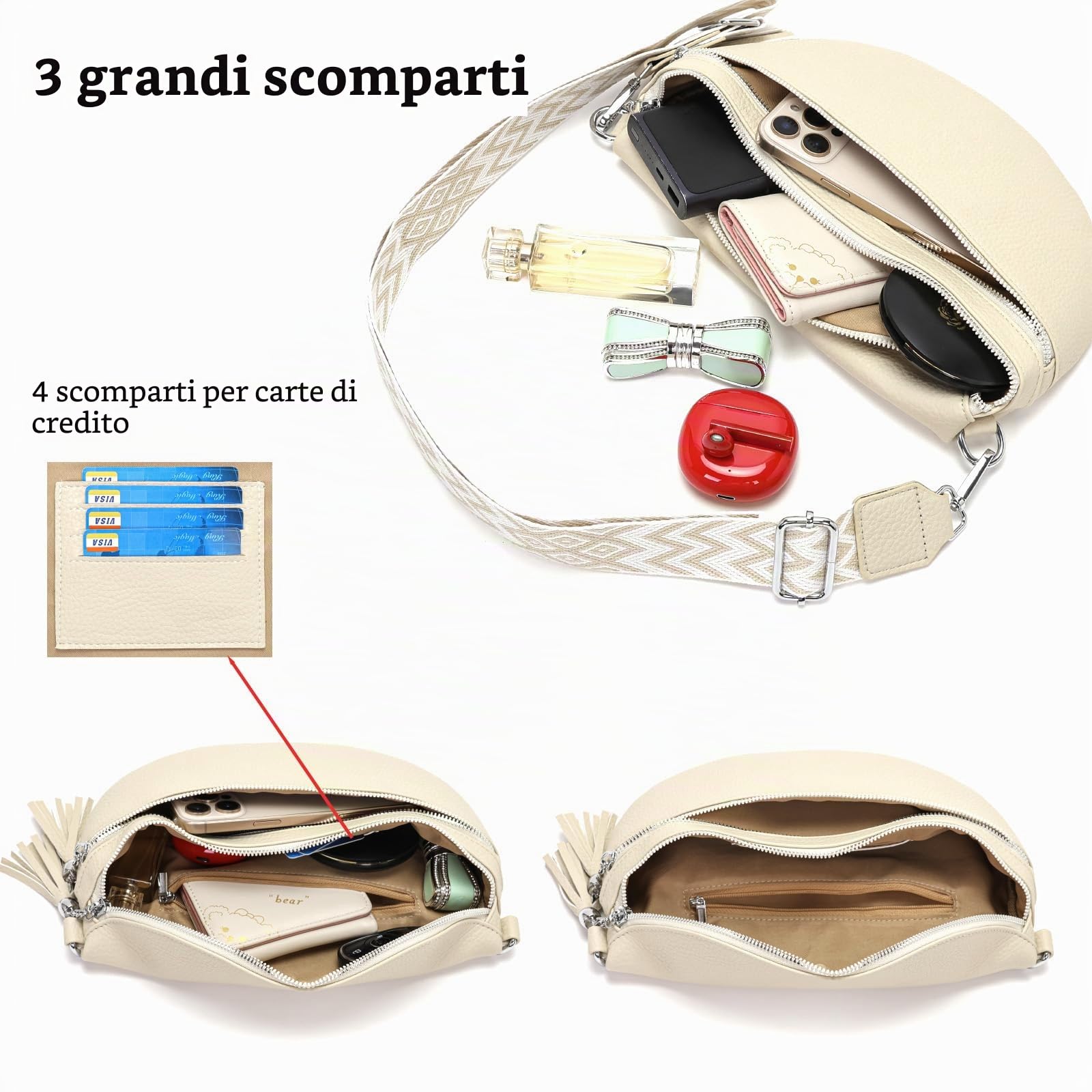 LANXINGLUO marsupio donna media borsa tracolla donna media borsetta Con scomparto per carte di credito e 2 spallacci Beige