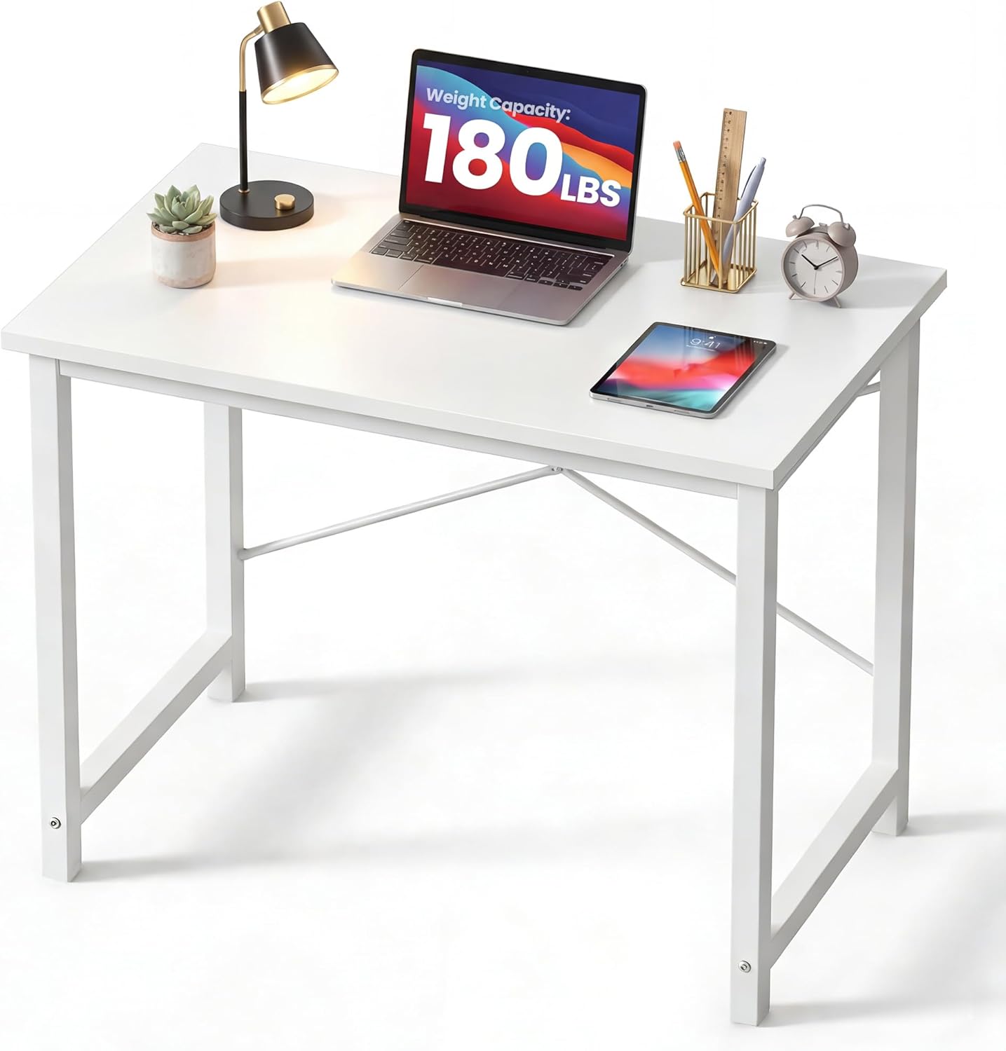 NEWBULIG 47.2” Computer Desk, White Office Writing Desks Compact Study Table Student Bedroom Home Work PC Workstations with Metal Frame Wood Tabletop Small Spaces