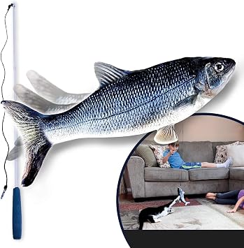 Ontel Flippity Fish Interactive Cat Toy with Catnip & Fishing Pole - Touch Activated, Rechargeable Pet Toy to Help Reduce Stress & Bad Behavior Pack of 1 - As Seen On TV