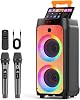Karaoke Machine with 2 Wireless Microphones, Big Bluetooth Karaoke Speaker with 500W Peak Power for Adults, PA System with Rolling Wheels and Trolley, Perfect for Outdoor, Home Party, Gatherings