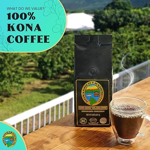 Miniatura 6 de Kona Gold Coffee - Granos enteros de 16 onzas por Kona Gold Rum Co - Fresco tostado medio oscuro extra elegante 100 café Kona  Notas de melocotón