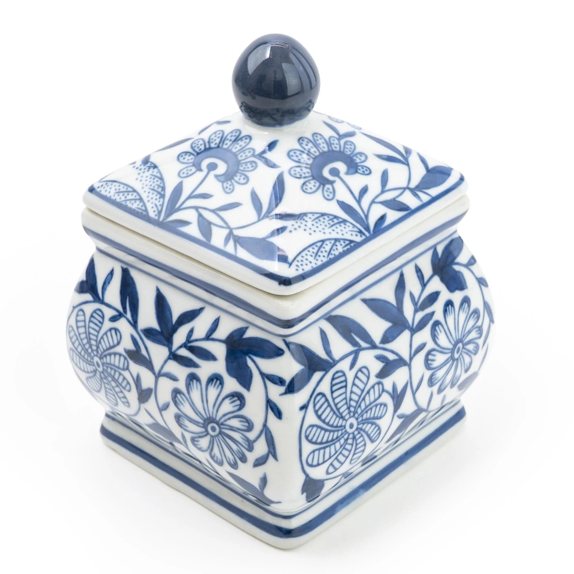 Home Deco London Sumatra Blue & White Large Ceramic Home Collection (Small Square Ginger Jar 7") — image 1