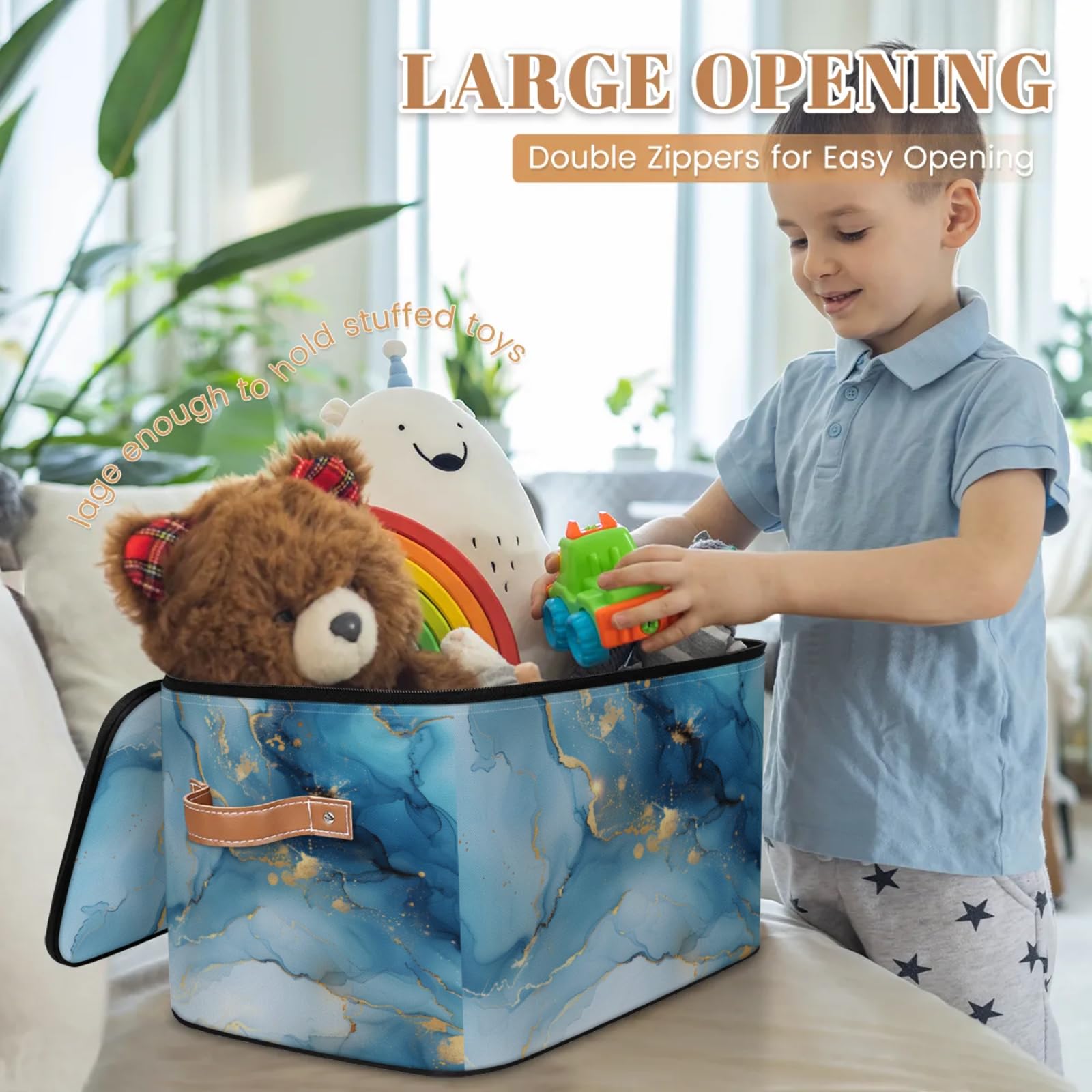 Confezione da 2 contenitori in marmo blu con coperchio con cerniera in tessuto, cubi per la casa, cestini per vestiti, organizer contiene marmo