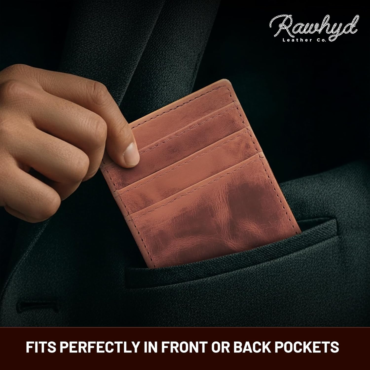 RAW HYD Men's Full-Grain Leather Slim Wallet with Money Clip - RFID Blocking, 5 Card Sleeves, Holds 15 Bills, Compact & Durable - Hunter Brown - Image 7