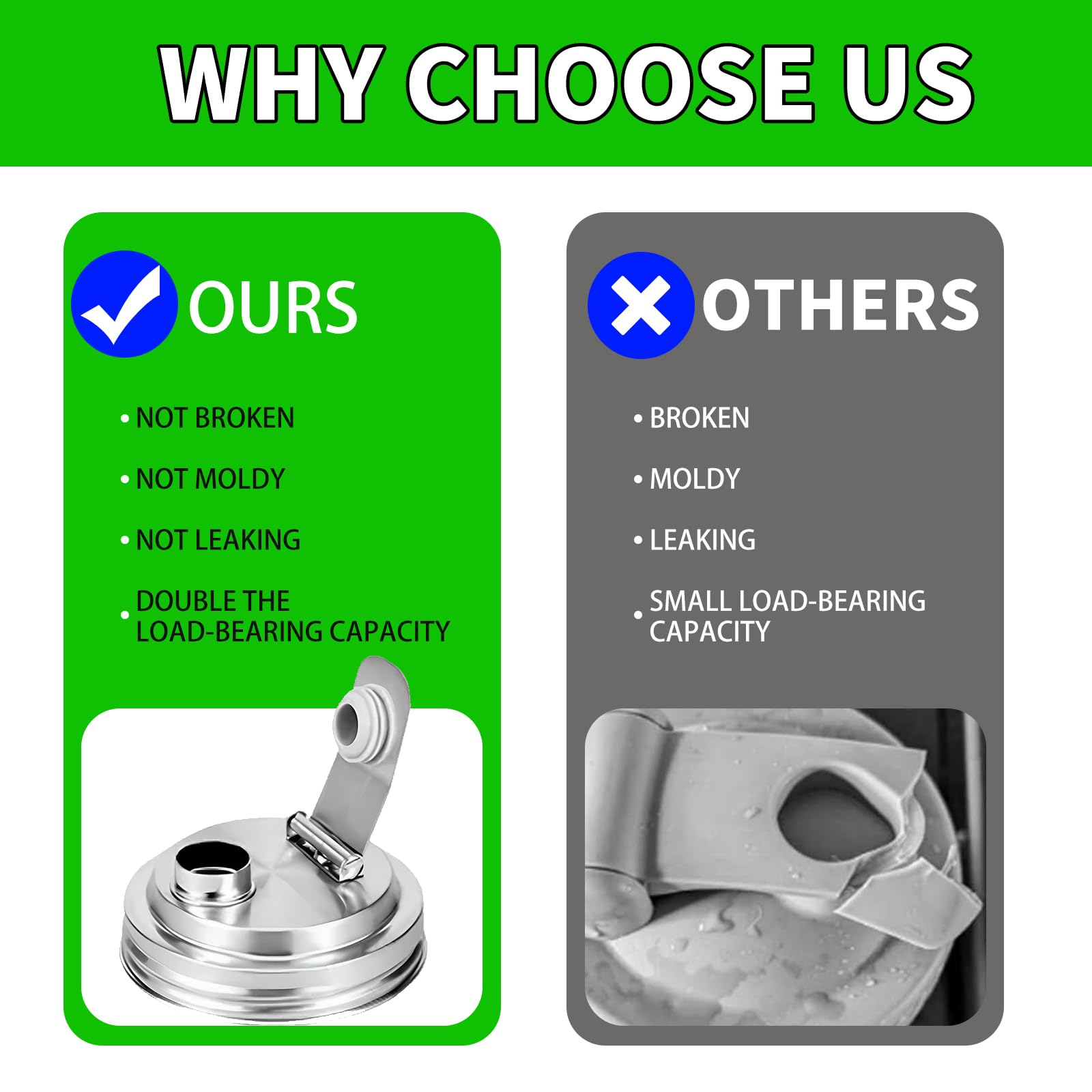 Mason Jar Wide Mouth Lid Stainless Steel Pour Spout Flip Cap,2 Pack Mason Jar Anticracking Pitcher Rust Leak Proof Seal Cover for Home Brewing Fruit Fermenting Drinks Salad