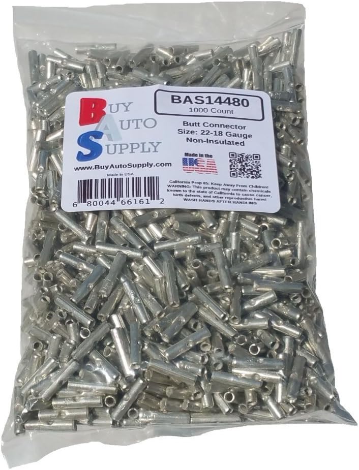 Buy Auto Supply # BAS14480 (1,000 Count) 22-18 Gauge Wire Seamed Butt Connector Non-Insulated Uninsulated Terminal USA Made