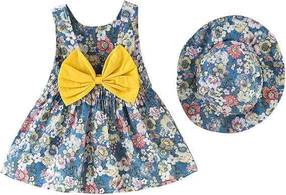 Amazon キッズ服 女の子 ワンピース 帽子 2点セット Amosjoption ベビードレス 女児 子供 ワンピース 子供服 人気 プリント ちょうネクタイ プリンセス ドレス 夏 可愛い ベビーチュチュスカート 帽子 セットお出かけ 海辺 旅行 ワンピース チュニック 通販