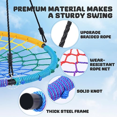 Miniatura 4 de Trekassy - Columpio de tela de araña de 40 pulgadas, soporta 750 libras, para niños y adultos, columpio de red para exterior con marco de acero y 2