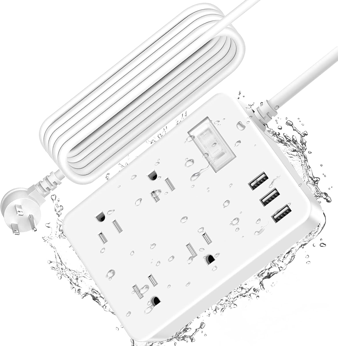 Outdoor Power Strip Weatherproof with USB,Waterproof Power Strip with 4 Wide Spaced Outlets,1700 Joules Surge Protector,15 Ft Extension Cord Power Strip with Low Profile Flat Plug (White)