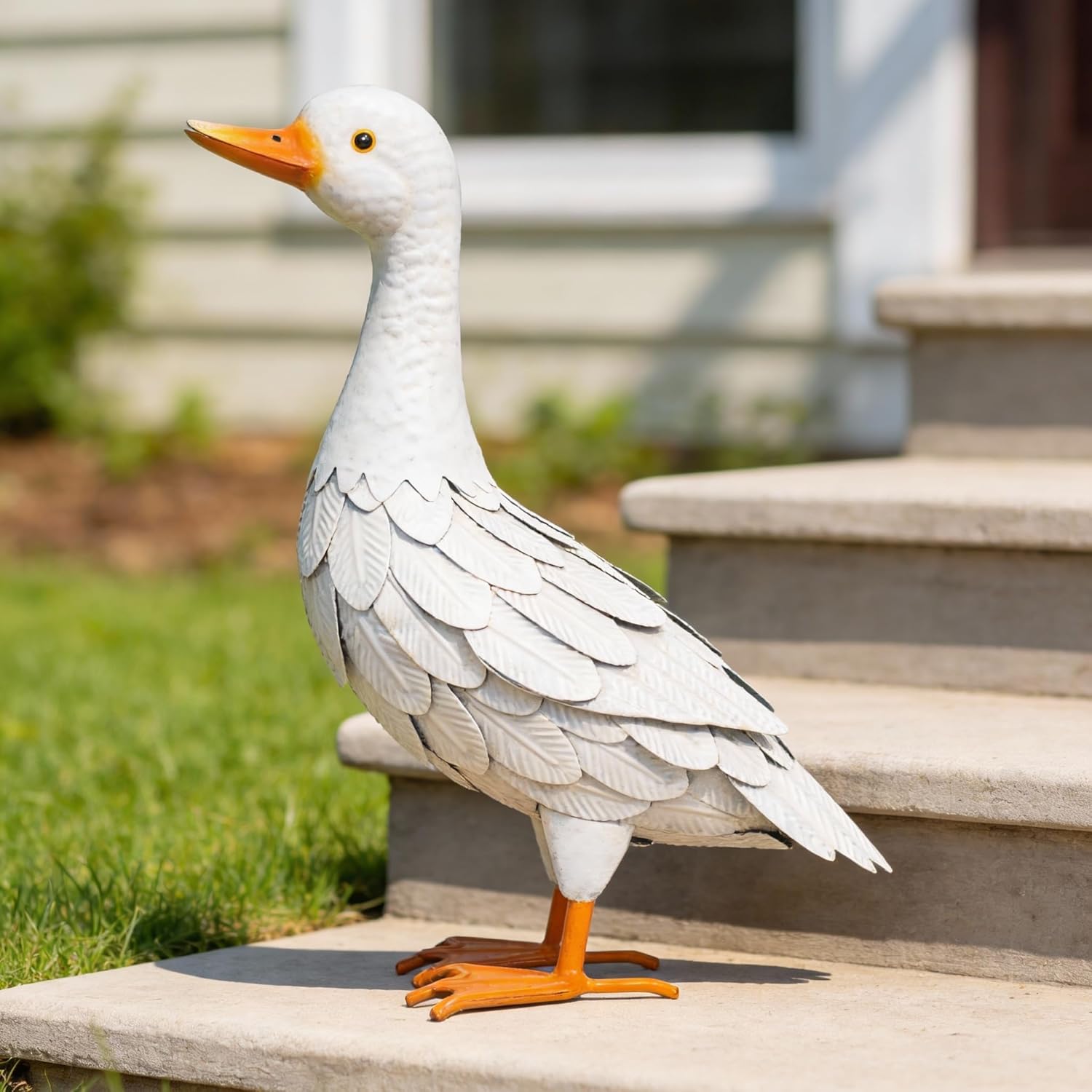 Shorayn Metal Duck Garden Statue, Life-Size Iron Mallard, Handmade White Duck Yard Decor, Indoor Outdoor Ornament, Gift for Housewarming/Mother’s Day/Christmas