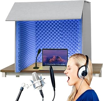 Desktop Soundproof Cover, Self Made Sound Booth Box, Portable Recording Booth, Microphone Isolation Booth Box, for Crisp Dry Echo Free Vocals at Home & On The Road,Blue