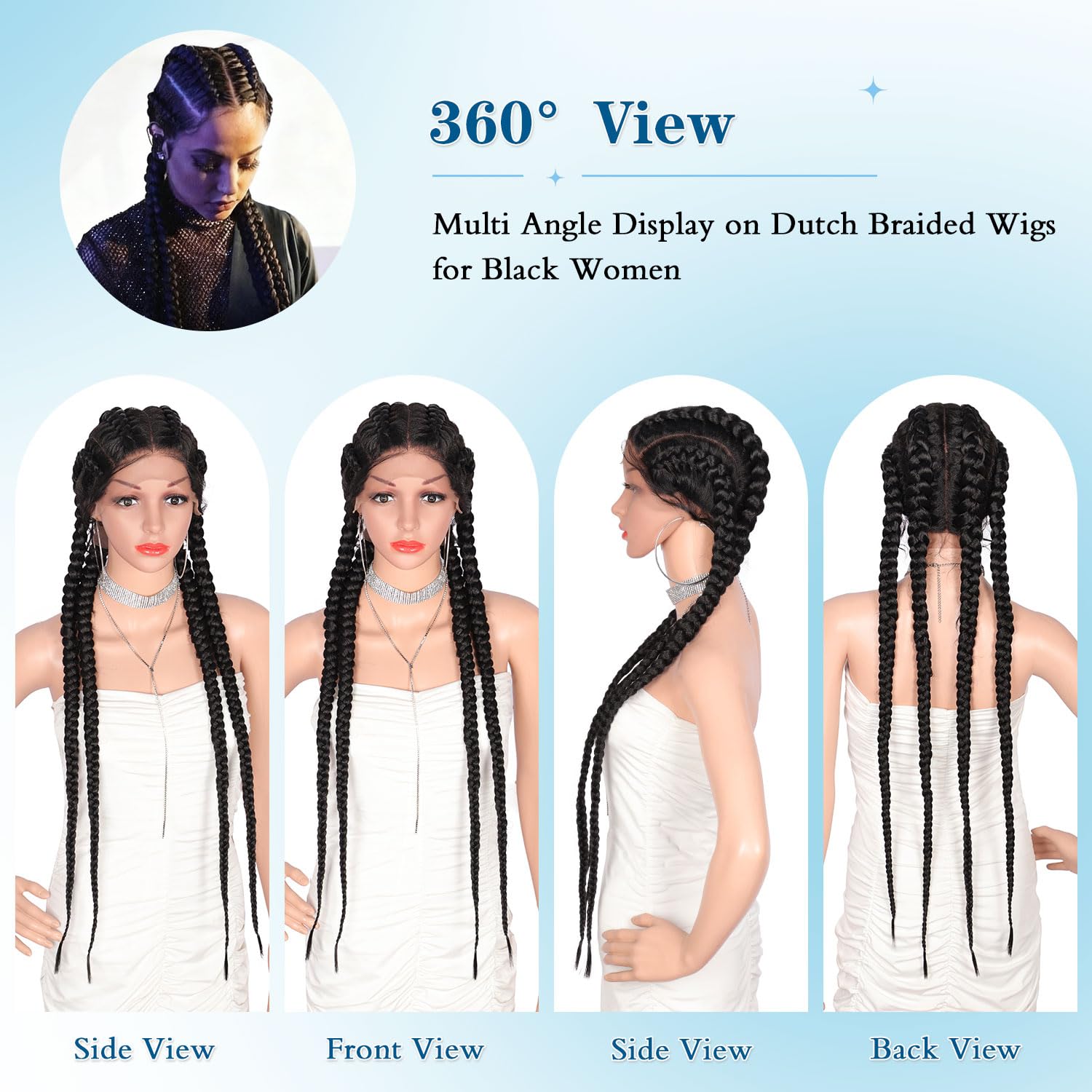 Braided Wigs for Black Women Double Dutch Braided Wig Box Braid Wig Braided Lace Front Wigs with Baby Hair Premium Synthetic Braided Lace Wig Dutch Box braids 32" Black