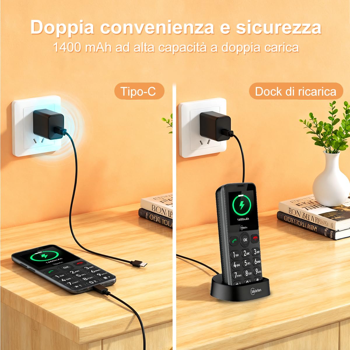 Telefono 4G per Anziani Sbloccato,Tasti Grandi,SOS,Base di Ricarica USB-C | Cellulare semplice per genitori anziani,senza contratto,chiamata rapida,caratteri grandi,audio potente,torcia LED,Bluetooth